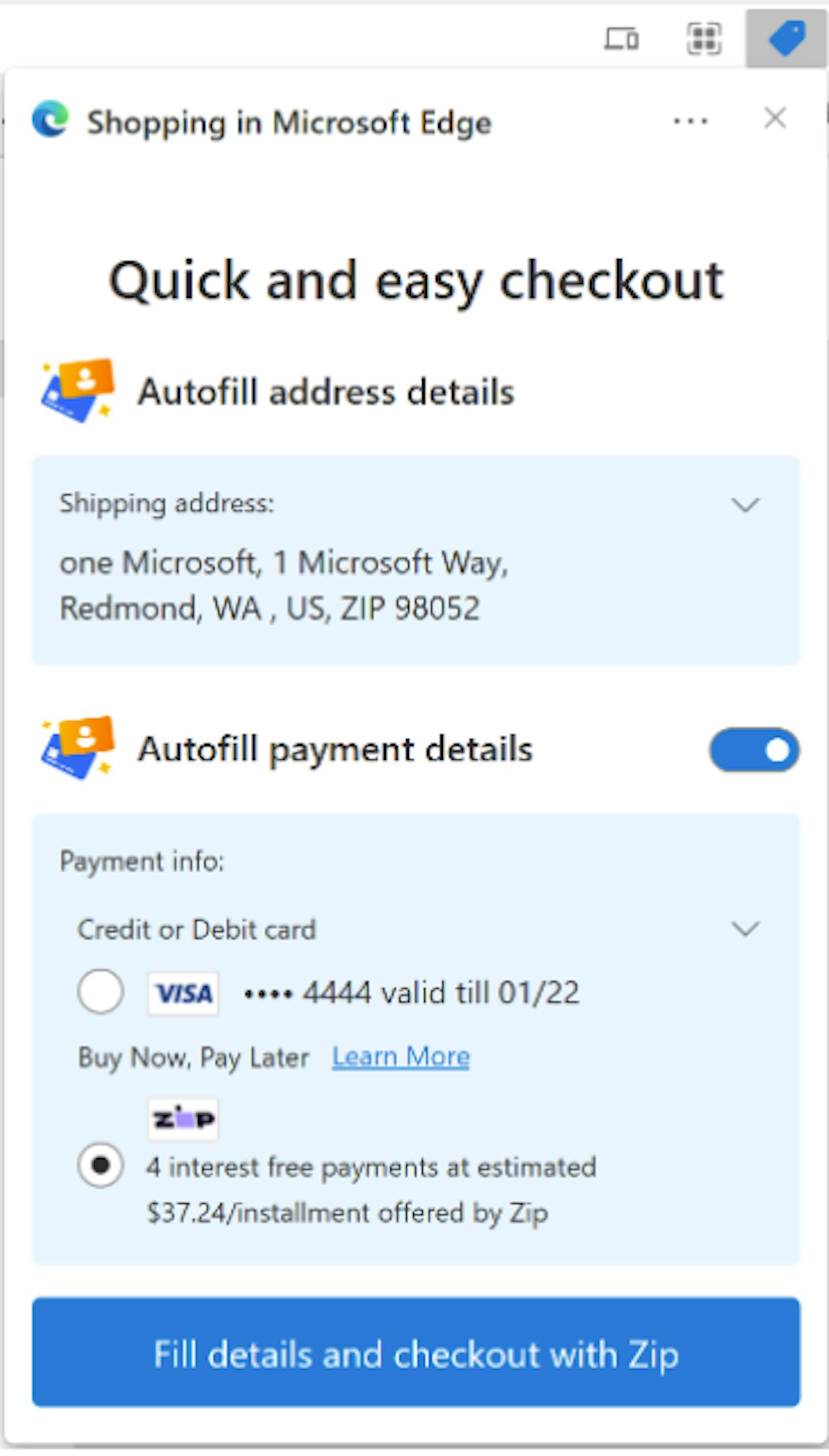 Velg: «Buy now, pay later» i Edge